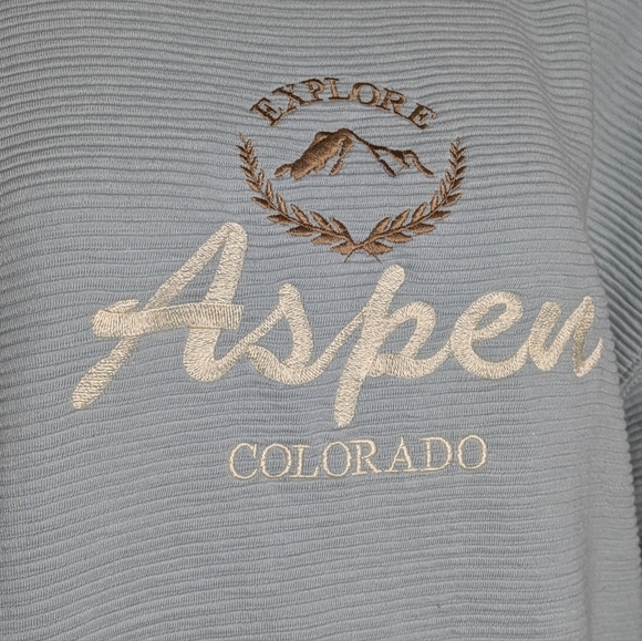 NWT Souvenirs Northern Blue Ribbed Aspen Colorado Pullover Sweatshirt L - Picture 3 of 9